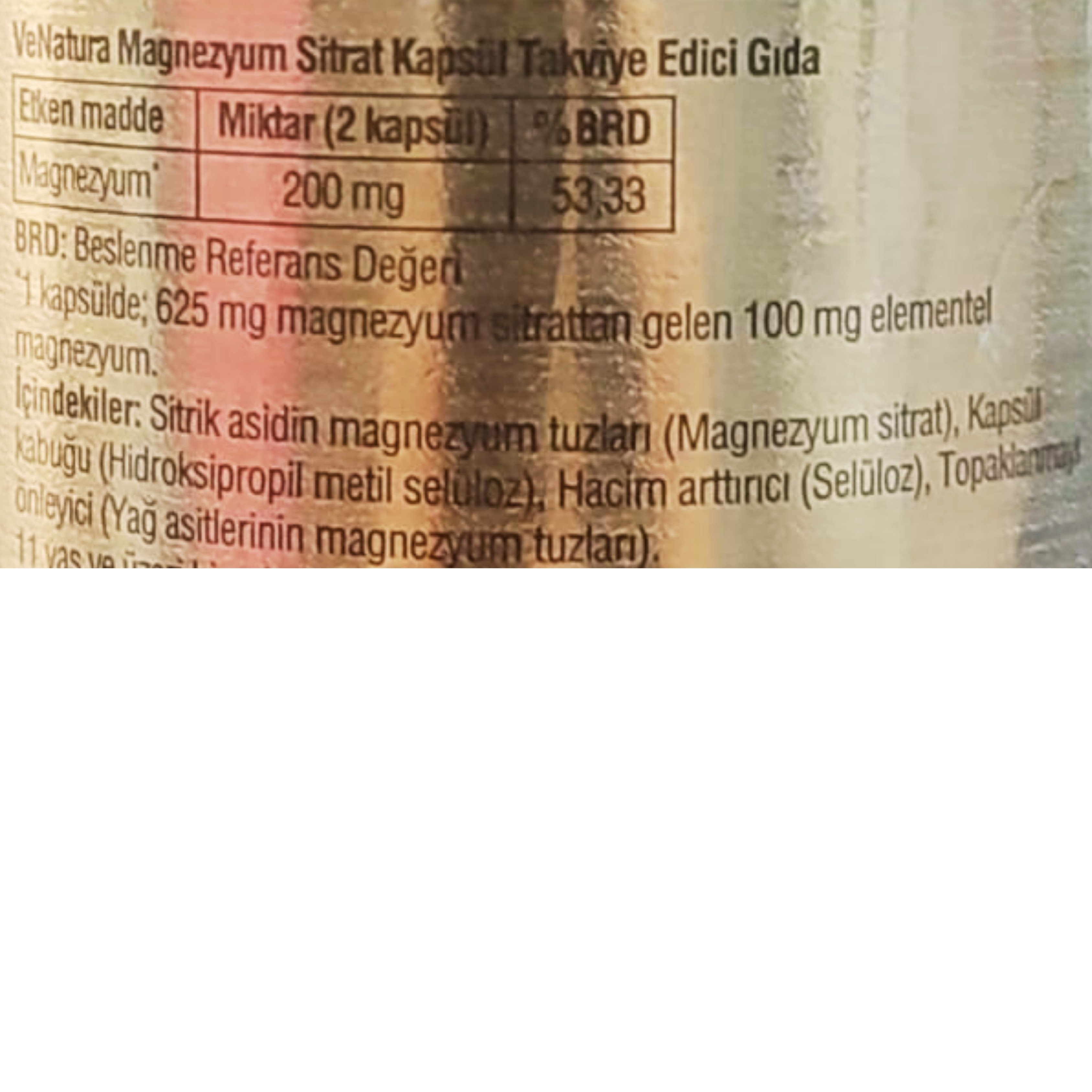 Venatura Magnezyum Sitrat 60 Kapsül