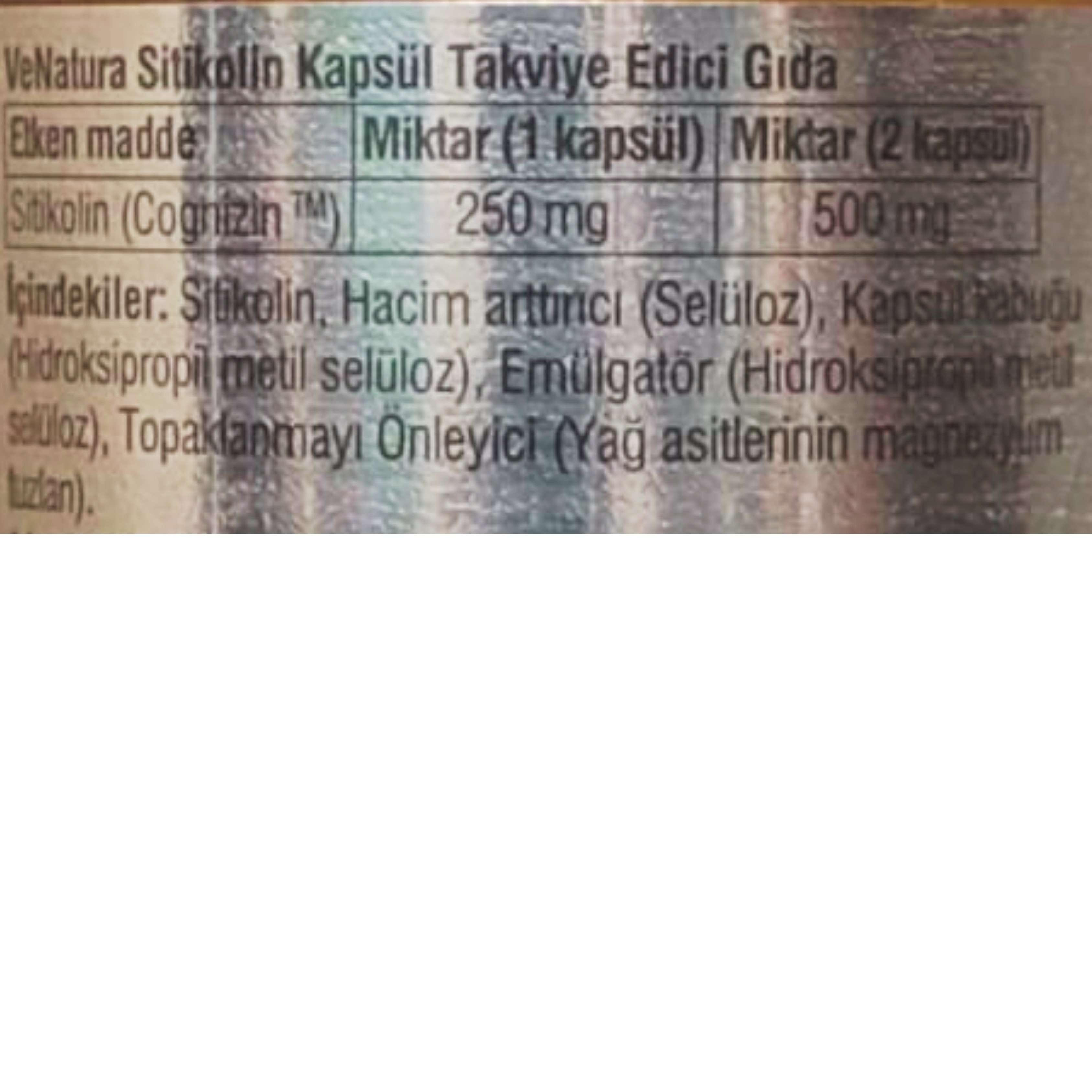 Venatura Sitikolin 250 mg 30 Kapsül