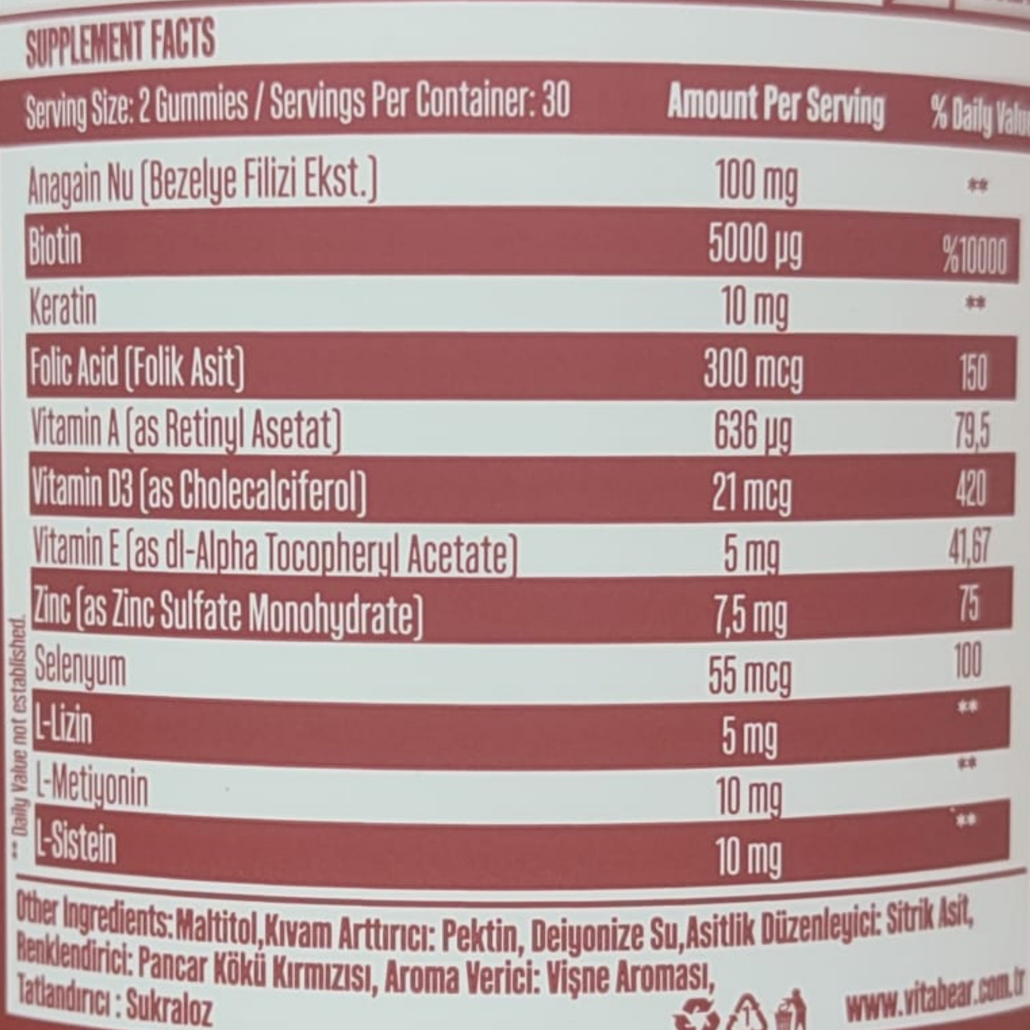 Vita Bear Hair Plus Vegan Saç Vitamini 60 Gummies