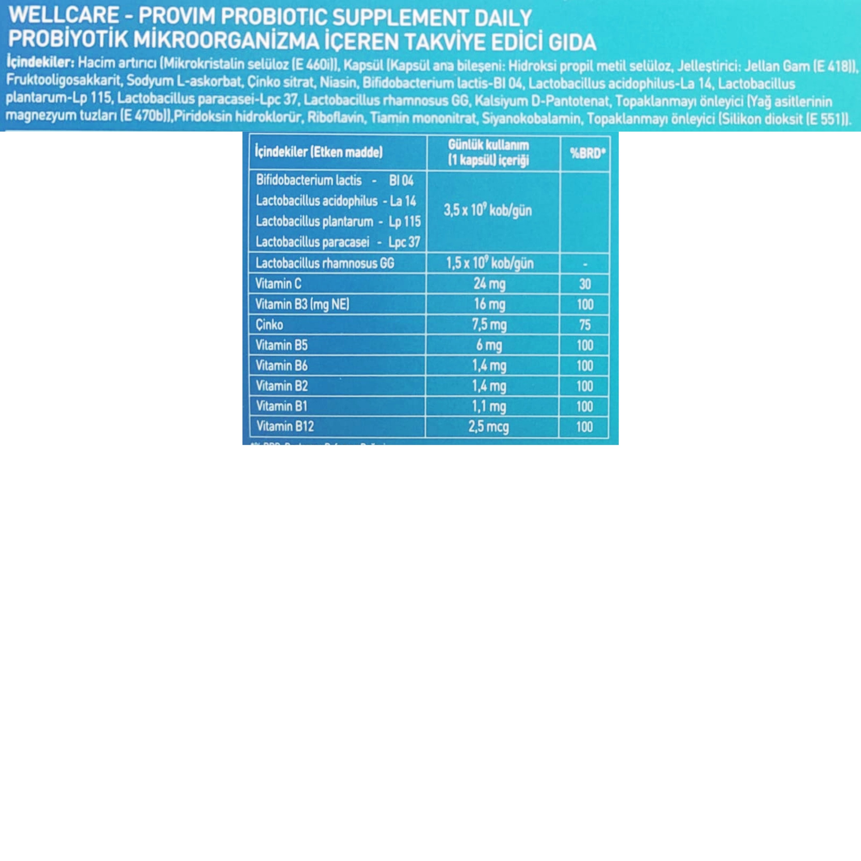 Wellcare Provim Daily Probiyotik Takviye Edici Gıda 30 Kapsül