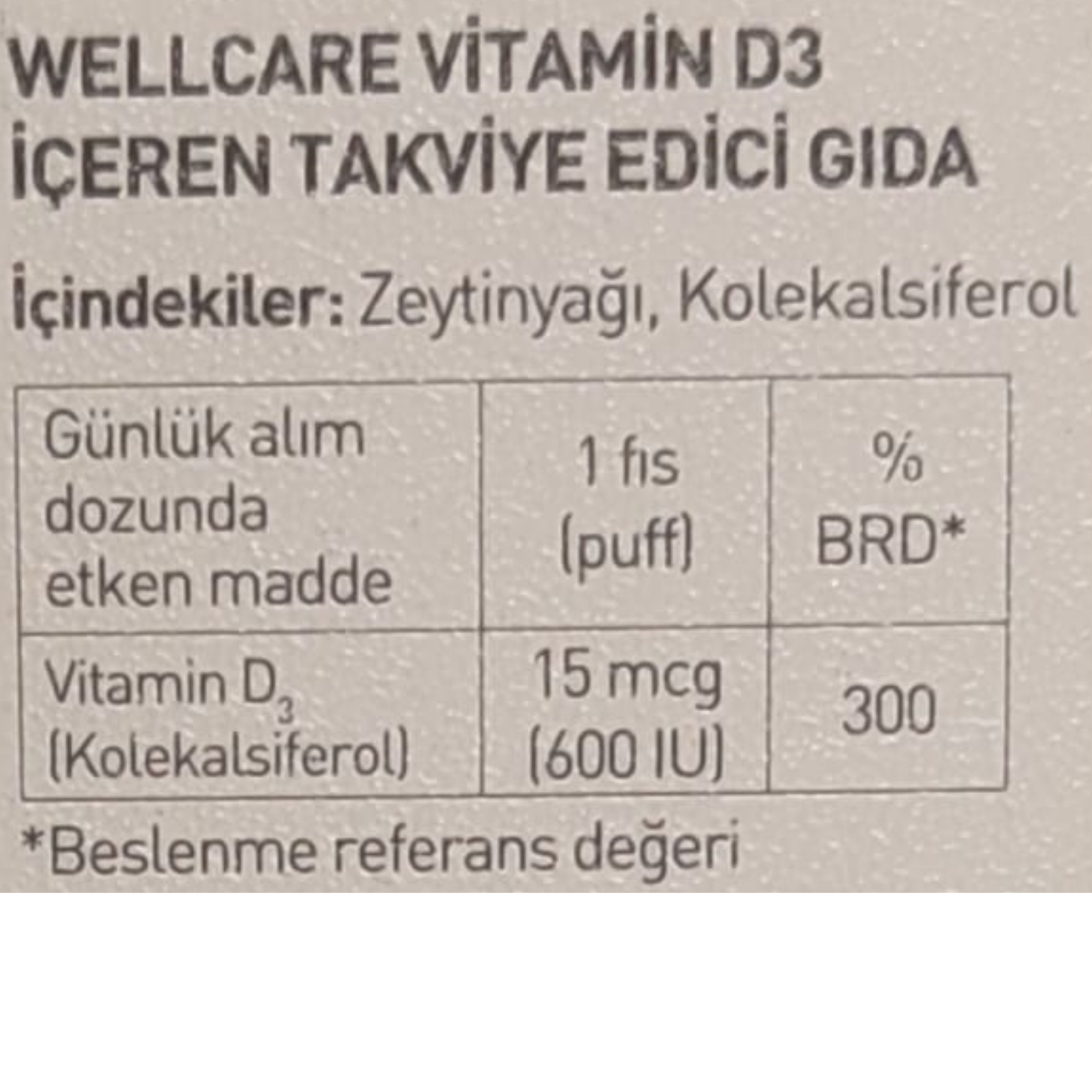 Wellcare Vitamin D3 İçeren Takviye Edici Gıda 5 ml 1 Fıs 600 IU