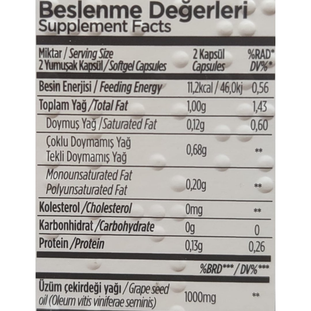 Zade Vital Üzüm Çekirdeği Yağı 500 mg 30 Kapsül