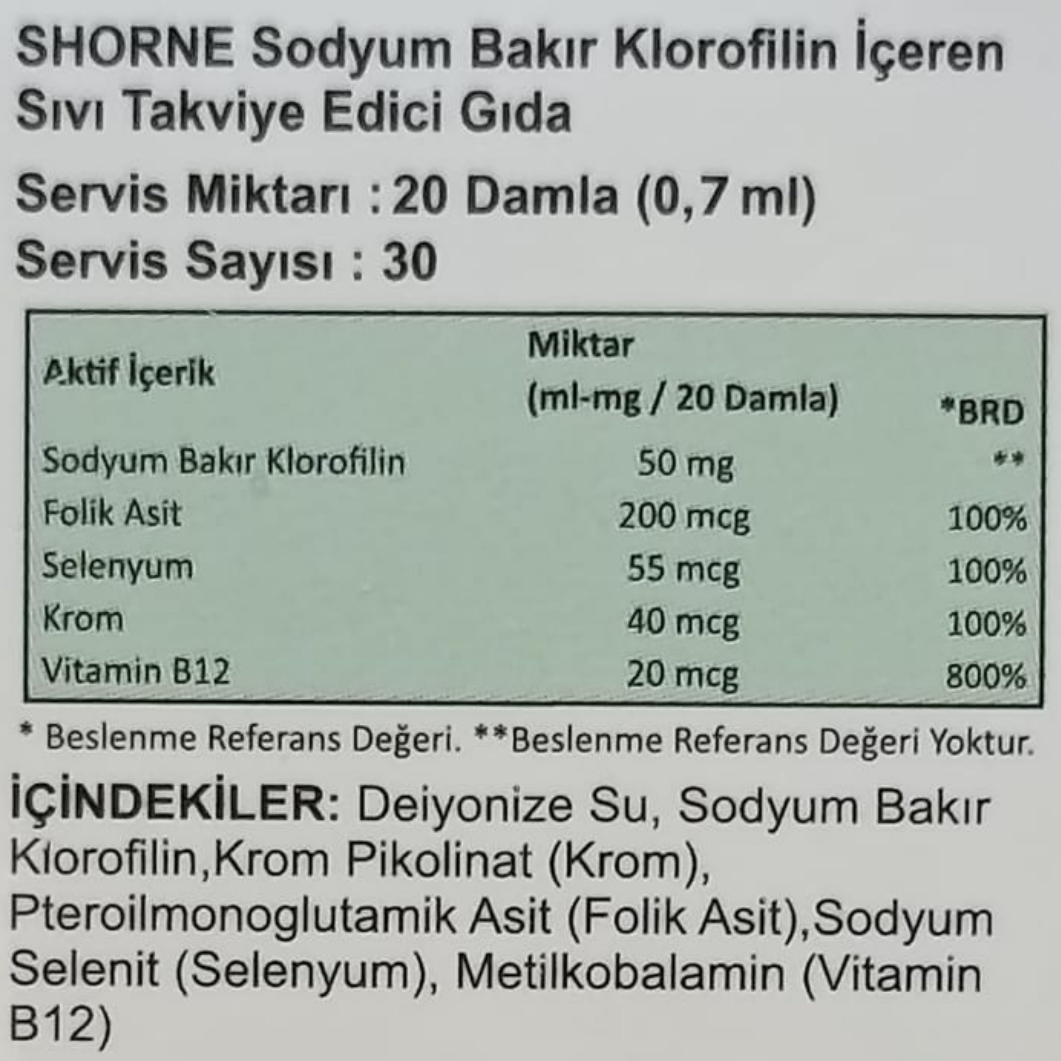 Shorne Likit Klorofil 20 ml - Cilt Saç ve Tırnak Vitamini