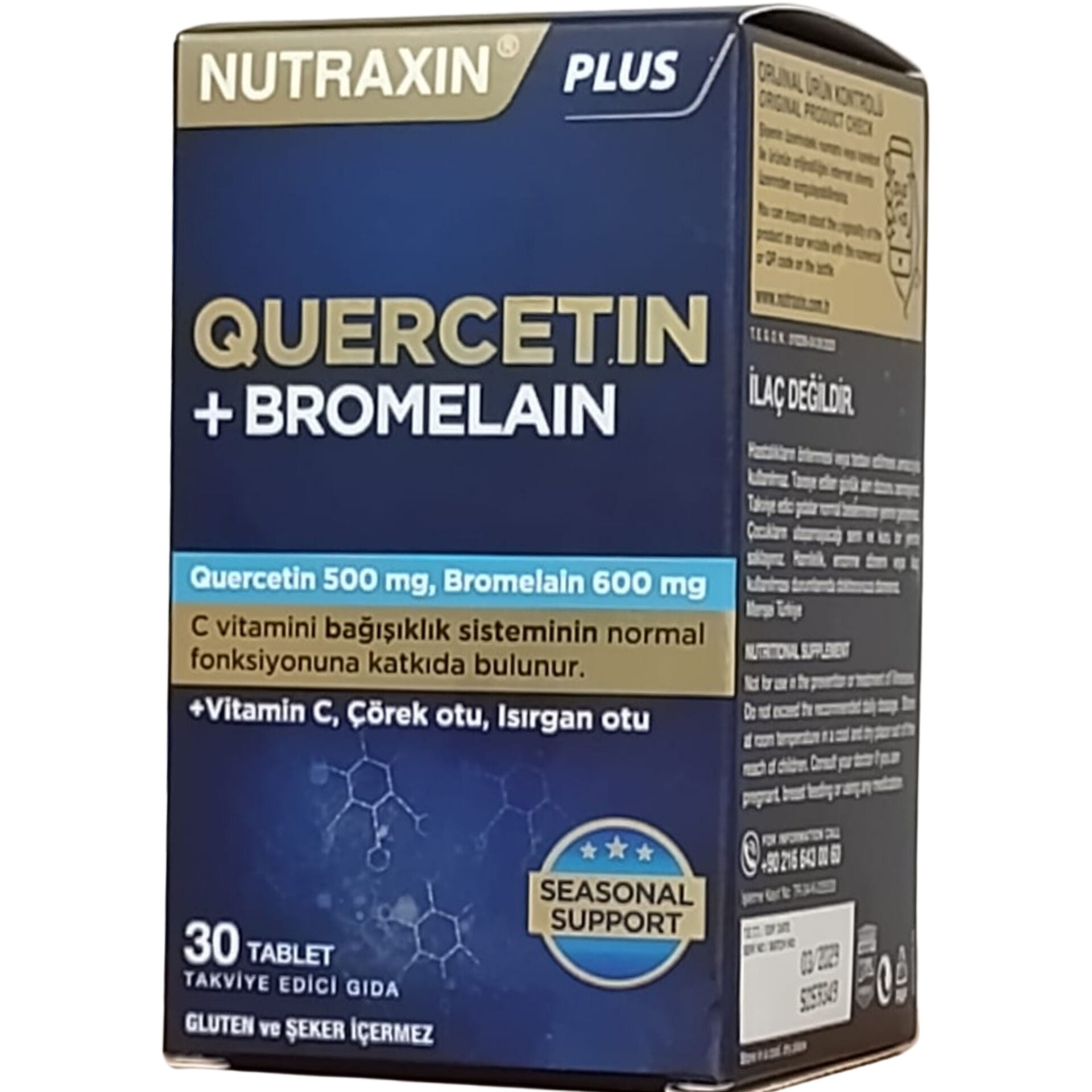 Nutraxin Bromelain ve Kuersetin İçeren Takviye Edici Gıda 30 Tablet