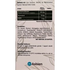 Renad-As , Astragalus (Çin Geveni ) , Nadh ,resveratrol Içeren 30 Kapsül Renadas