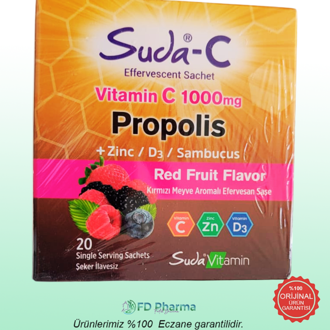 Suda-C Vitamin C,Propolis,Çinko,Vitamin D3 İçeren Saşe Takviye Edici Gıda 20 Saşe