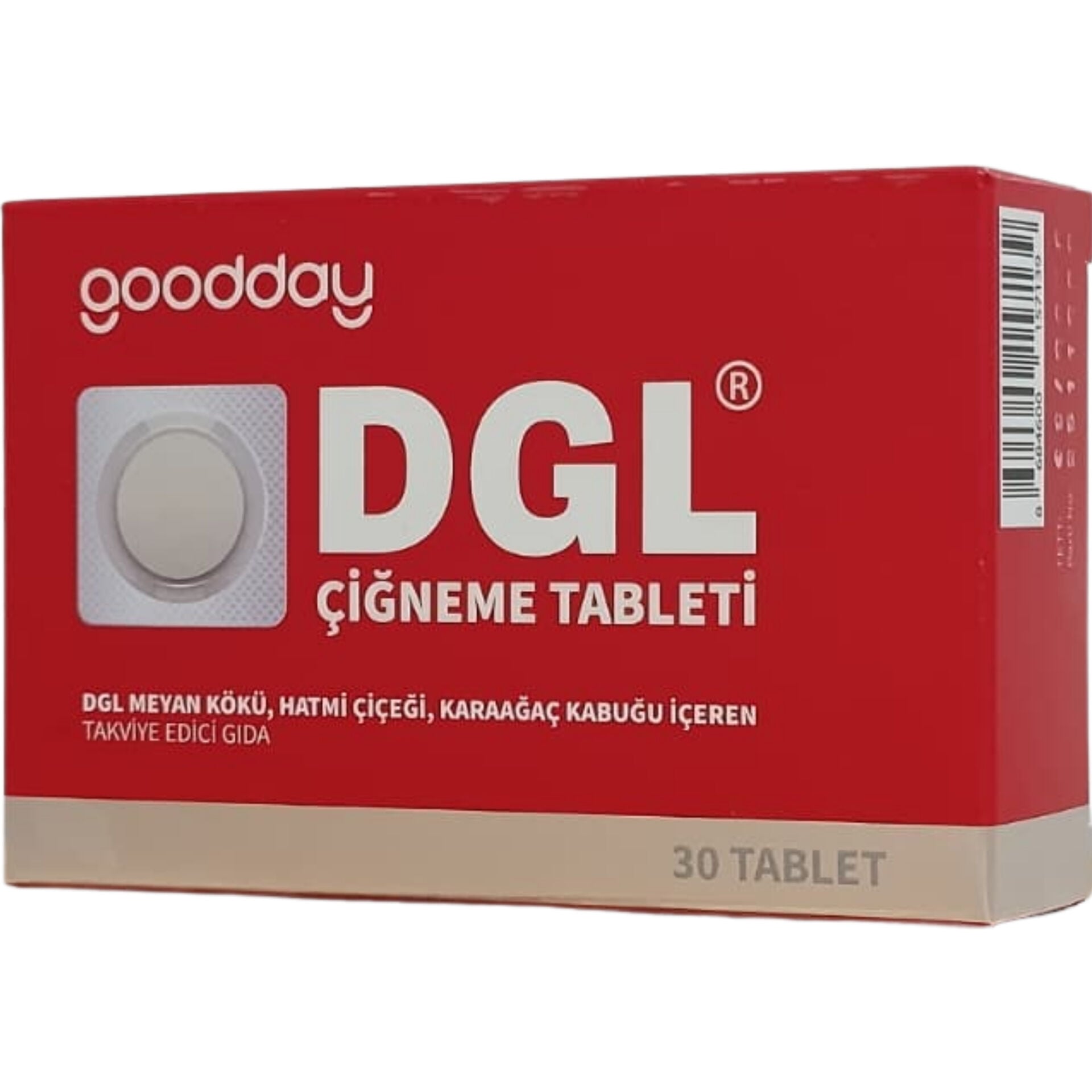 Goodday DGL Meyan Kökü, Hatmi Çiçeği, Karaağaç Kabuğu İçeren Takviye Edici Gıda 30 Çiğneme Tableti