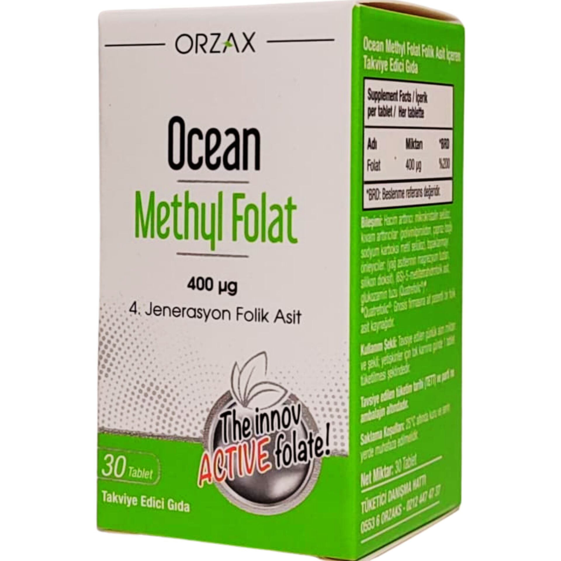 Orzax Ocean Methyl Folat 400 µg 30 Tablet