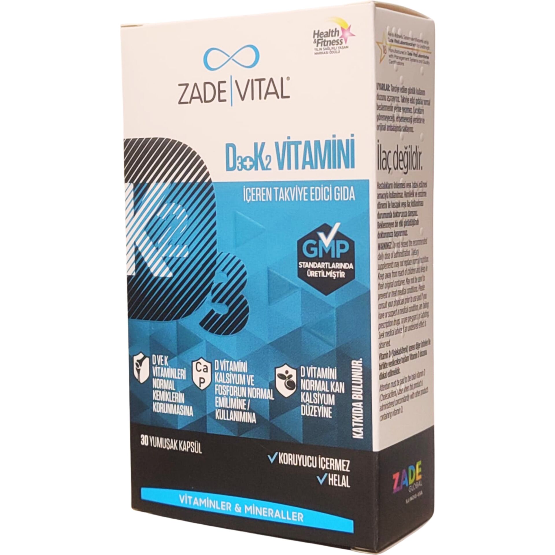 Zade Vital D3+K2 Vitamini İçeren Takviye Edici Gıda 30 Yumuşak Kapsül