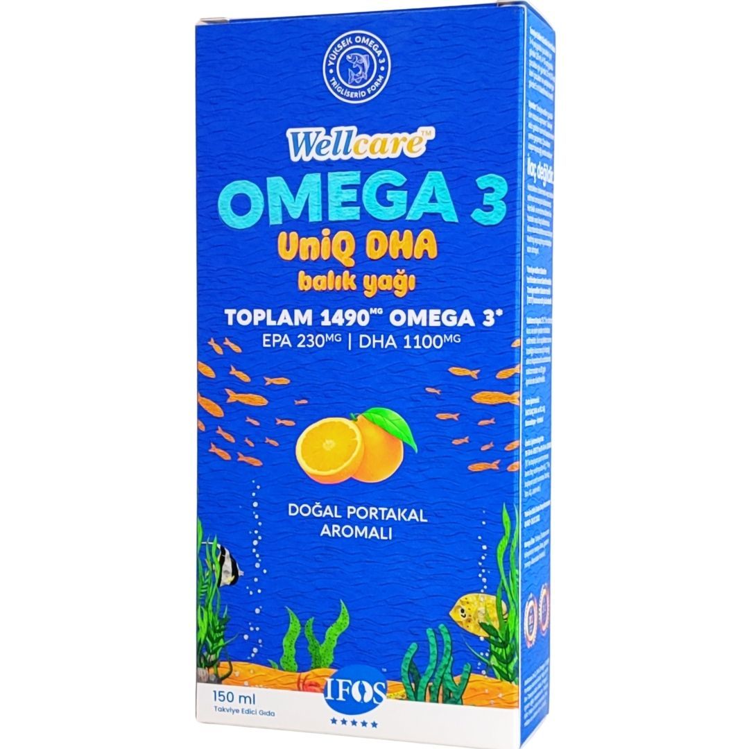 Wellcare UniQ DHA Omega 3 Doğal Portakal Aromalı Balık Yağı 150 ml