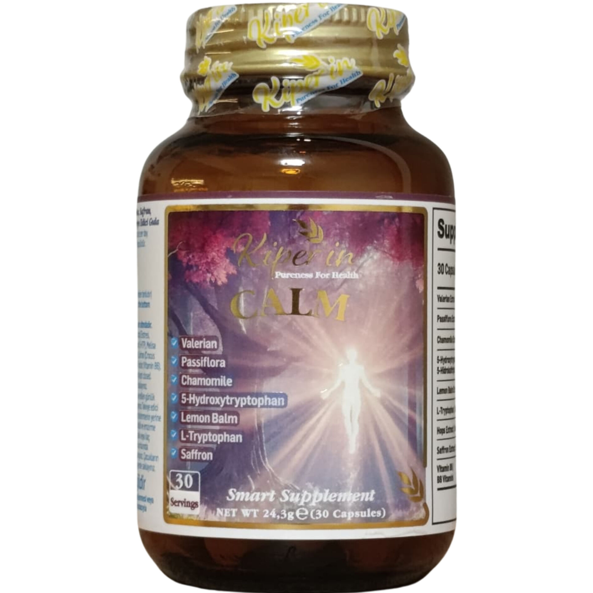 Kiperin Calm 30 Kapsül – Valerian, Passiflora, Mayıs Papatyası, Melisa, Safran, 5-HTP, L-Triptofan ve B6 İçeren Takviye Edici Gıda