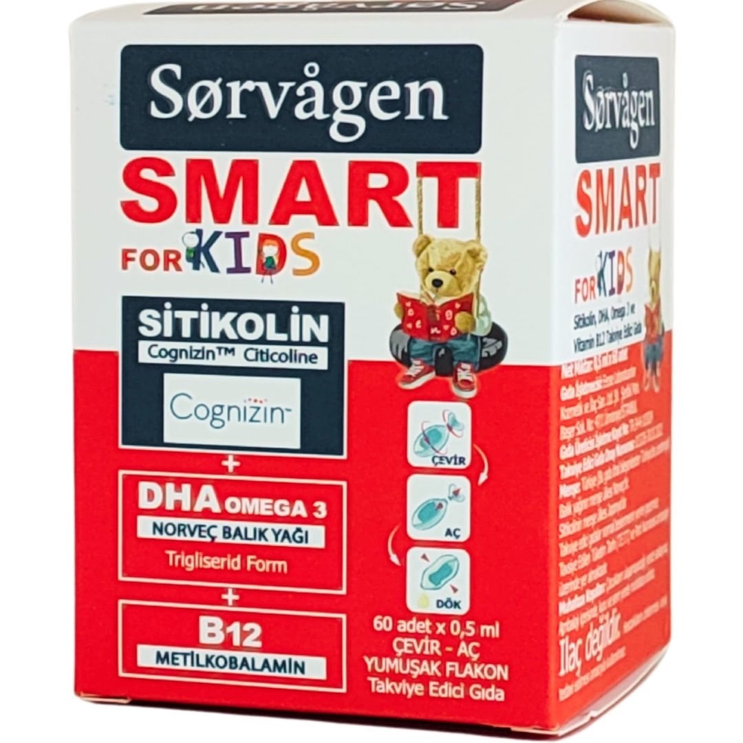 Sorvagen Smart Kids Sitikolin DHA Omega 3 Norveç Balık Yağı B12 60 Flakon