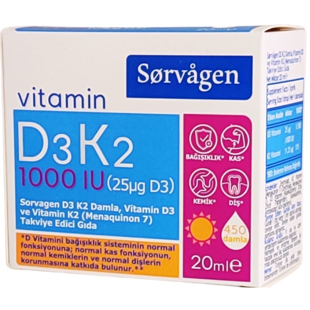Sorvagen D3K2 Damla 1000 IU 20 ml 450 Damla
