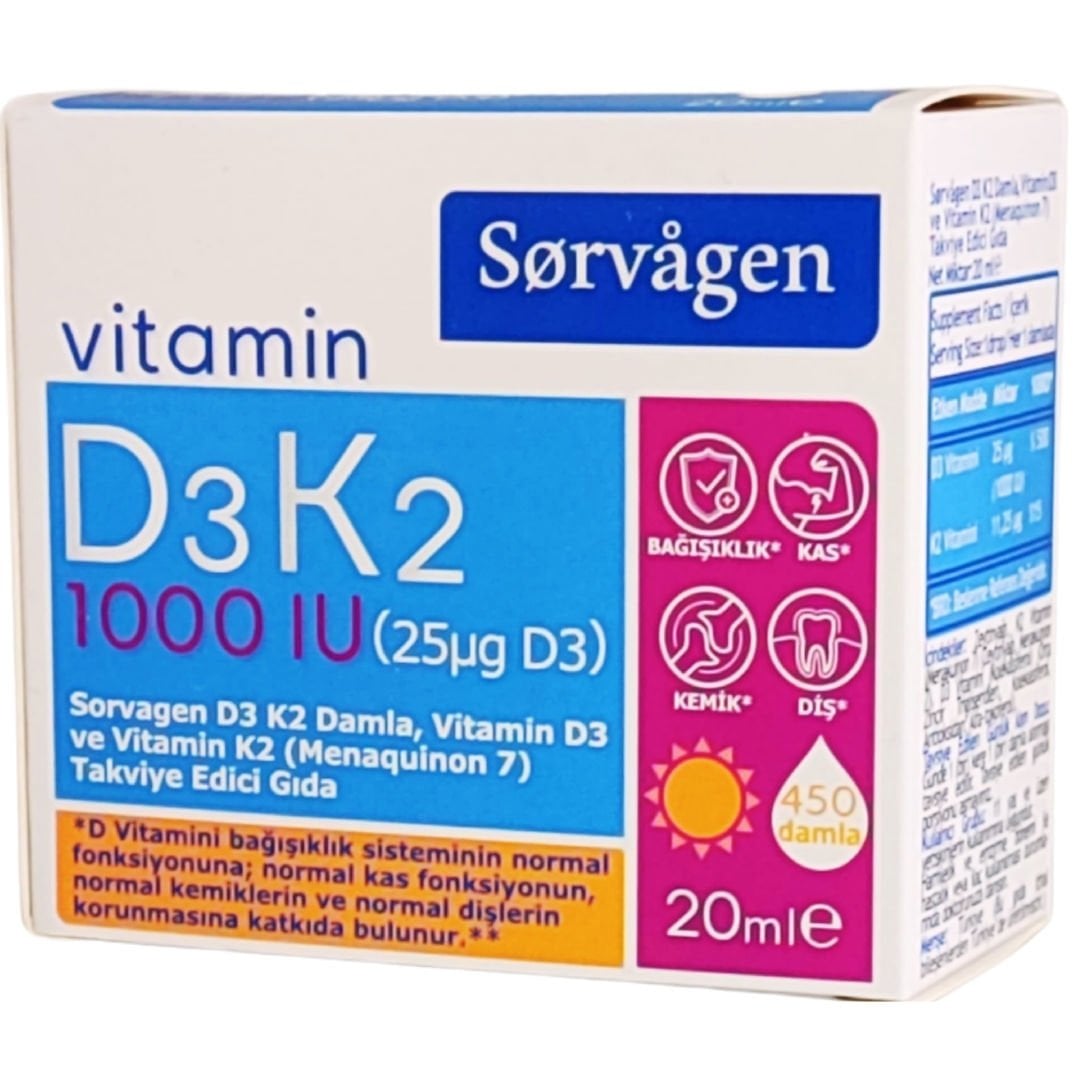 Sorvagen D3K2 Damla 1000 IU 20 ml 450 Damla