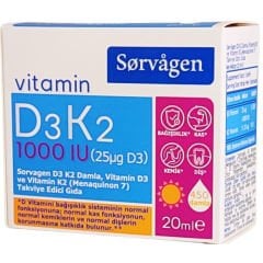 Sorvagen D3K2 Damla 1000 IU 20 ml 450 Damla