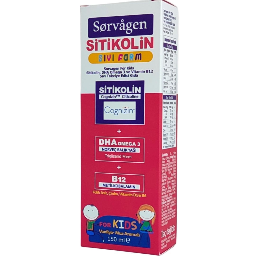 Sorvagen Smart Kids Sıvı Form Sitikolin Dha Omega 3 Norveç Balık Yağı ve B12 150 ml