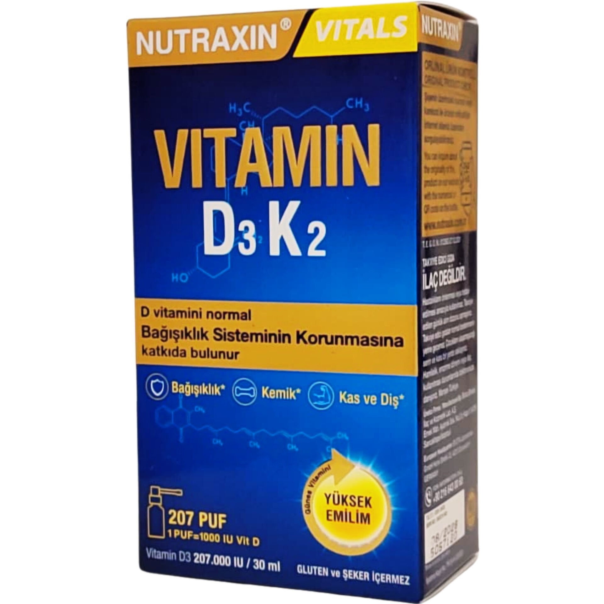 Nutraxin Vitamin D3K2 Takviye Edici Gıda 30 ml 207 Puf