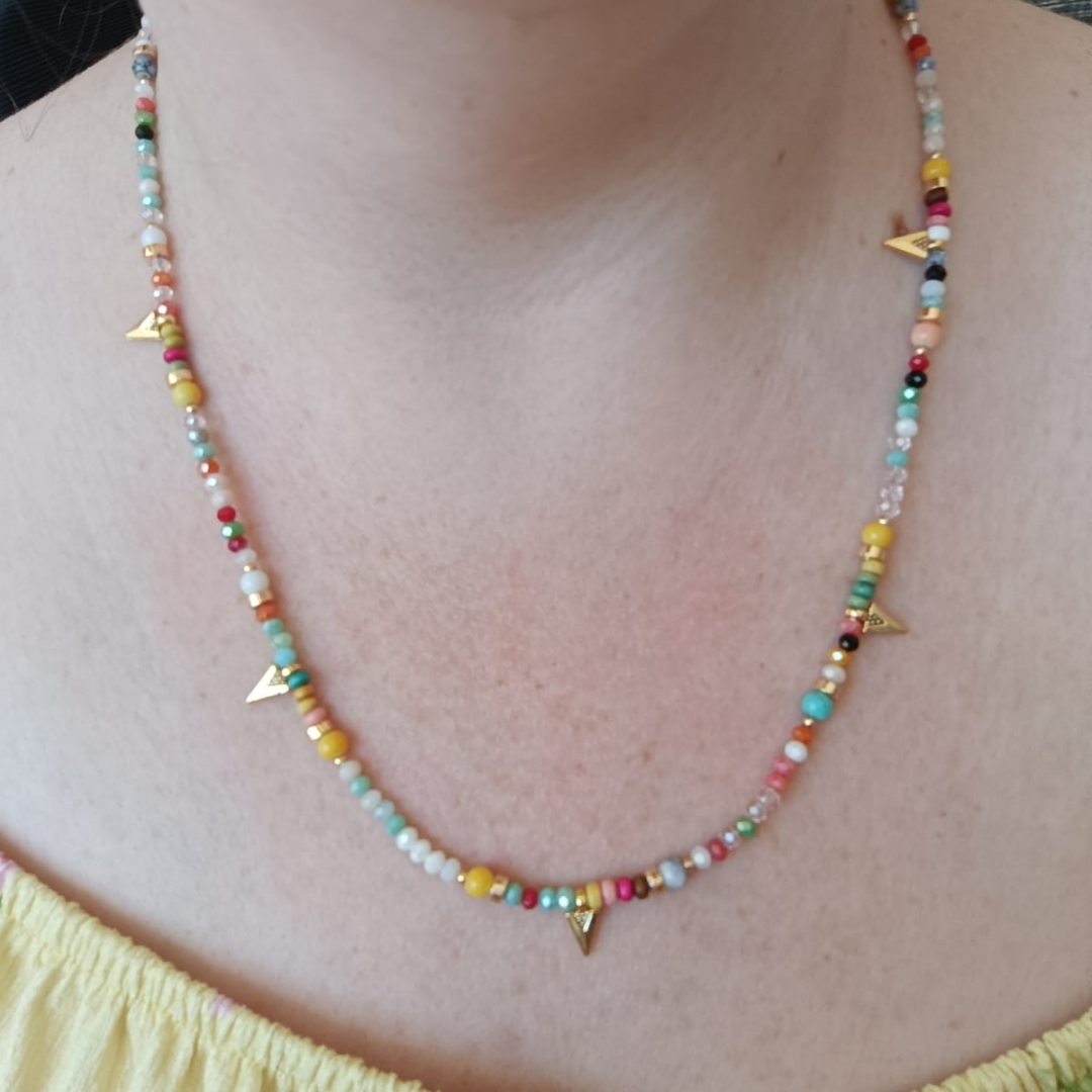 Kristal Çok Renkli Gold Uçlu Kolye﻿