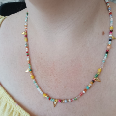 Kristal Çok Renkli Gold Uçlu Kolye﻿