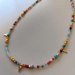 Kristal Çok Renkli Gold Uçlu Kolye﻿