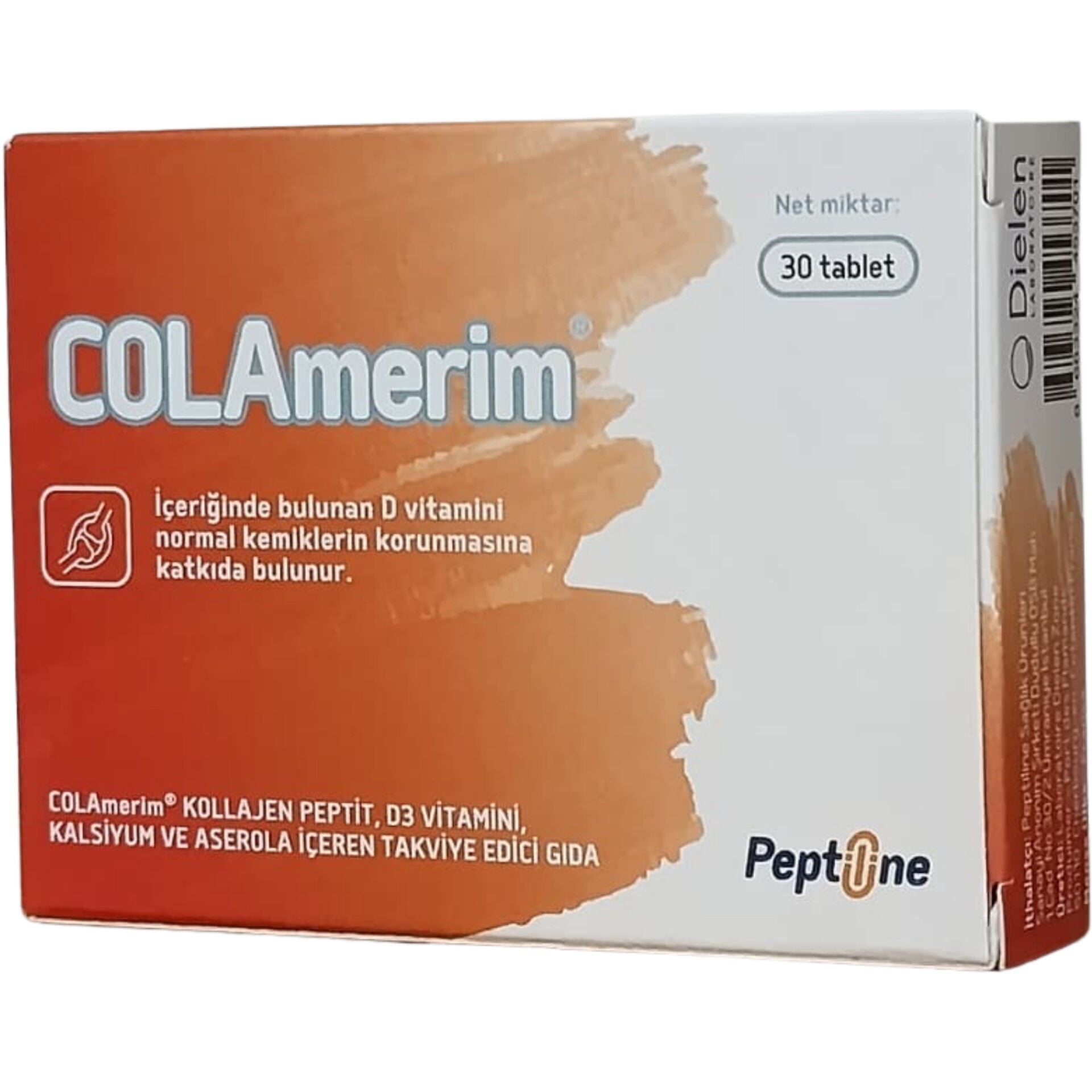 COLAmerim Kolajen Peptit, D3 Vitamini, Kalsiyum ve Aserola İçeren Takviye Edici Gıda 30 Tablet