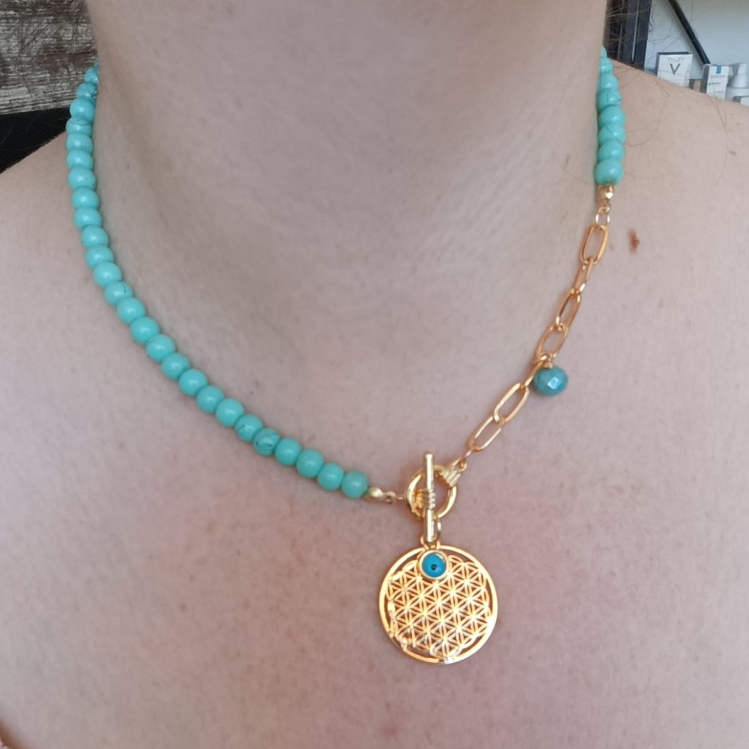 Yaşam Çiçeği Turkuaz Gold Kolye