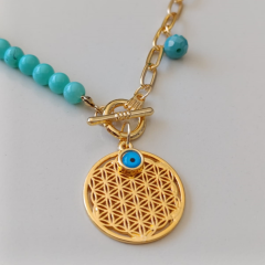 Yaşam Çiçeği Turkuaz Gold Kolye