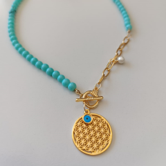 Yaşam Çiçeği Turkuaz Gold Kolye