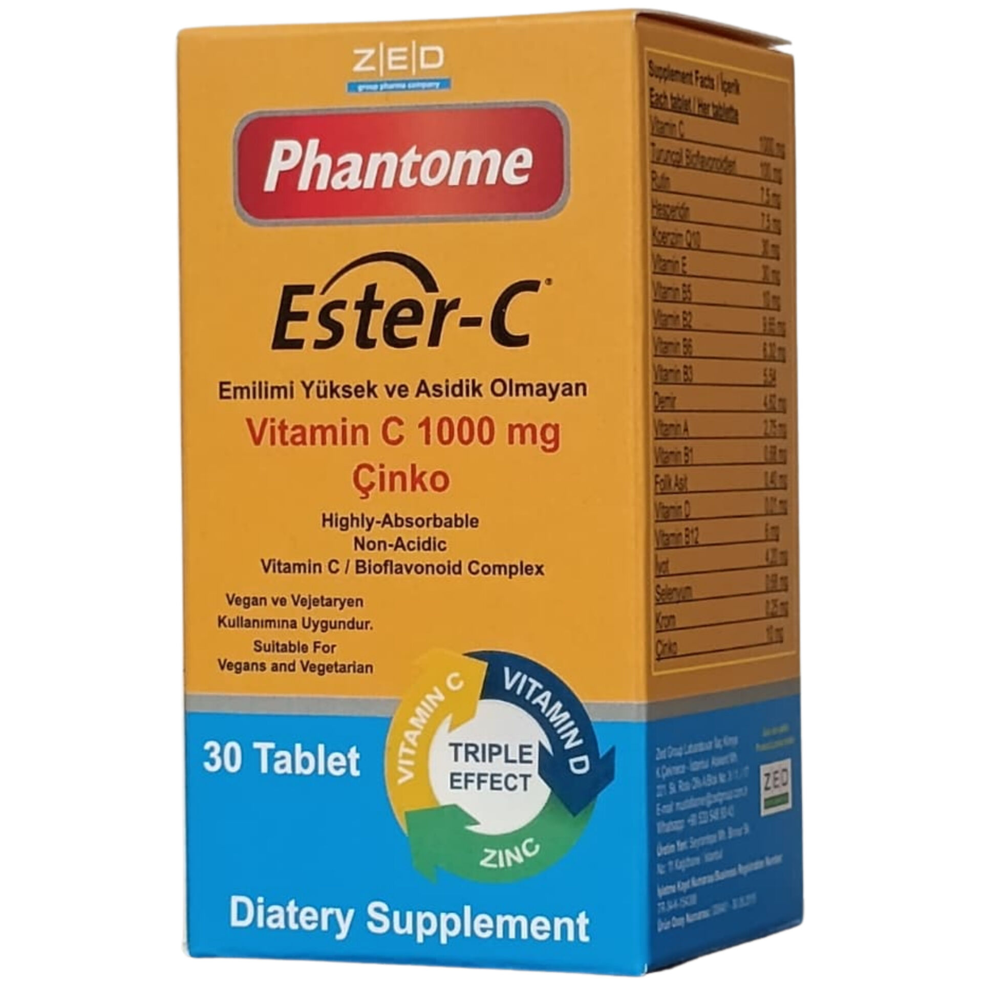 Phantome Ester-C Vitamin C 1000 mg ve Çinko 30 Tablet