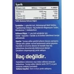 Apexis D3 & K2 Complex C Vitamini ve Çinko İçeren 30 Kapsül