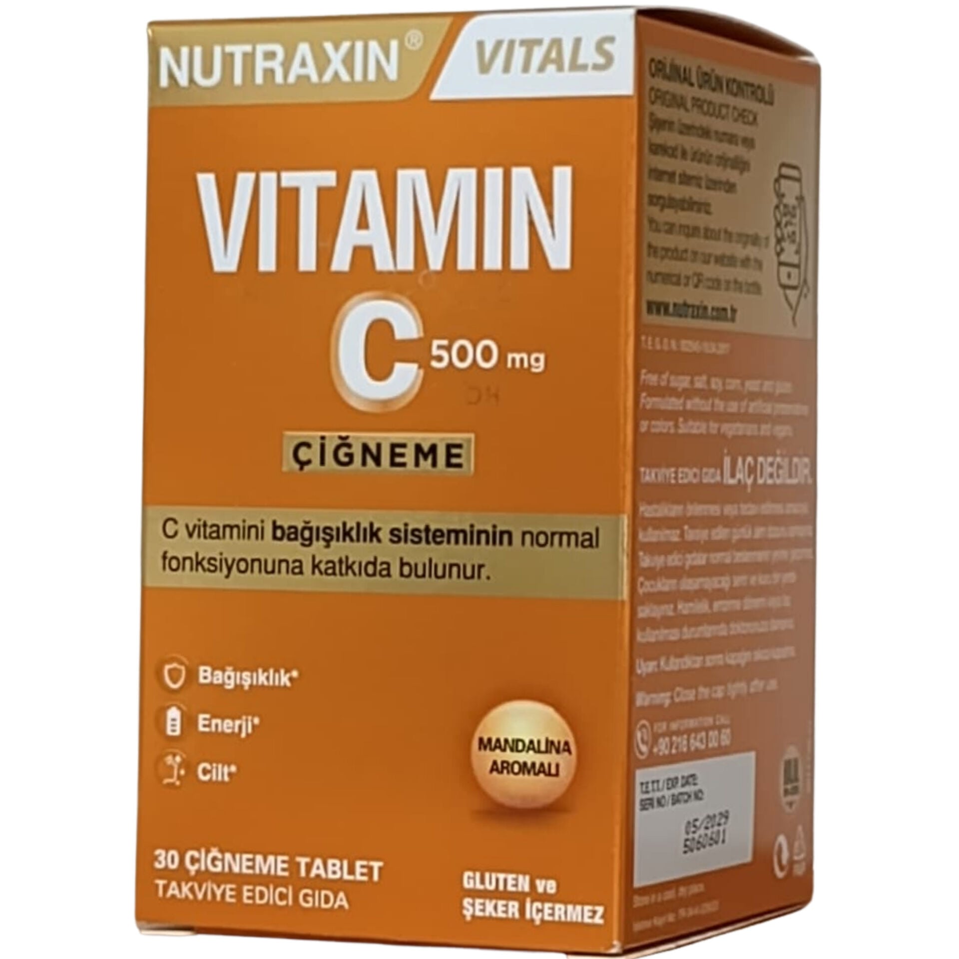 Nutraxin Vitals Vitamin C 500 mg Mandalina Aromalı 30 Çiğneme Tableti