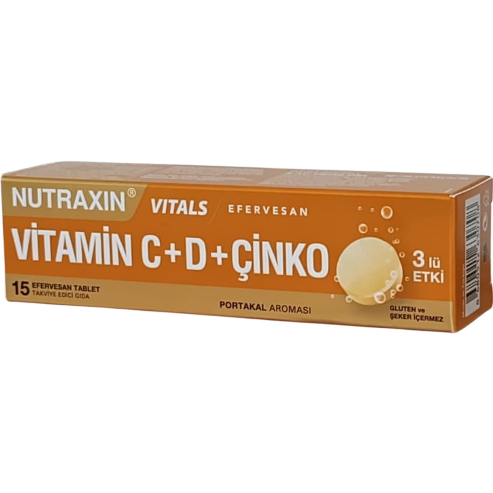 Nutraxin Vitals Vitamin C + D + Çinko Portakal Aromalı 15 Efervesan Tablet