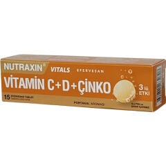 Nutraxin Vitals Vitamin C + D + Çinko Portakal Aromalı 15 Efervesan Tablet