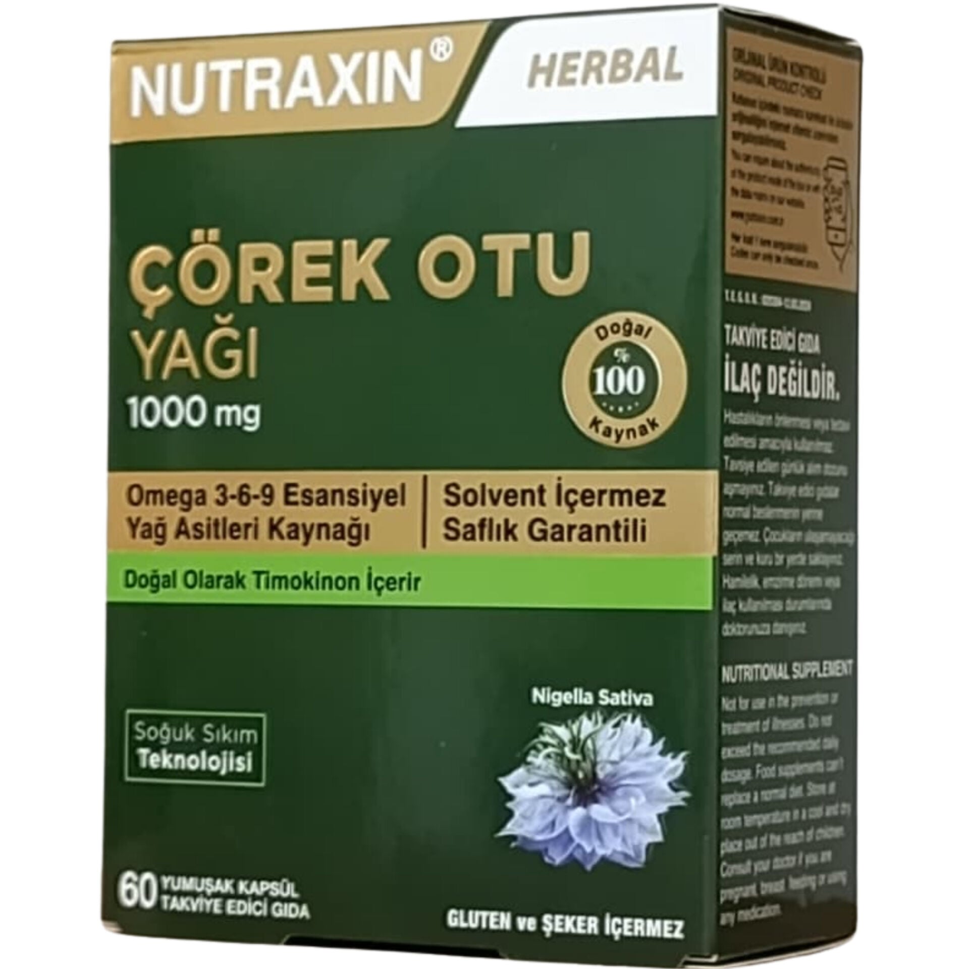 Nutraxin Herbal Çörek Otu Yağı 1000 mg 60 Yumuşak Kapsül