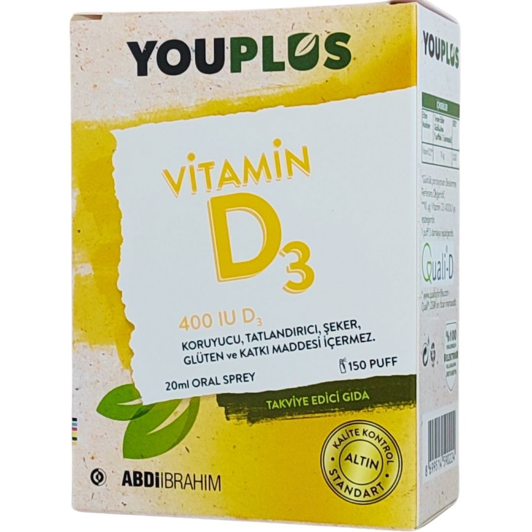 Youplus Vitamin D3 400IU Oral Sprey 20 ml - 150 puf - 450 Damla