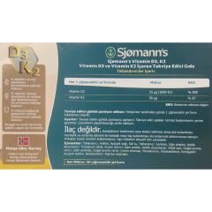 Sjomann’s Vitamin D3 ve K2 İçeren Takviye Edici Gıda 30 Adet Çiğnenebilir Jel Form