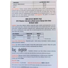 New Life B12 Plus Folik Asit ve Biotin İçeren Takviye Edici 60 Tablet