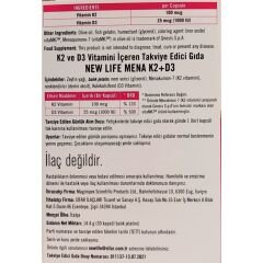 New Life Mena K2+D3 Takviye Edici Gıda 30 Kapsül