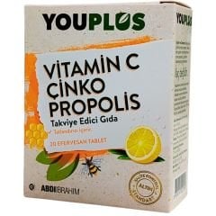 Youplus Vitamin C Çinko Propolis 20 Efervesan Tablet Takviye Edici Gıda