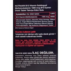 Nutraxin B12 Vitamin Methylcobalamin 60 Dilaltı Tablet