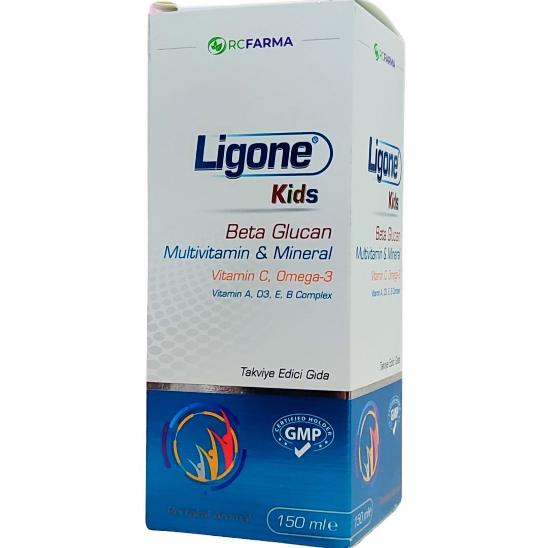 Ligone Kids Beta Glukan, Multivitamin, Multimineral, Vitamin C, Omega-3, Vitamin A, D3, E, B Complex İçeren 150 ml Takviye Edici Gıda