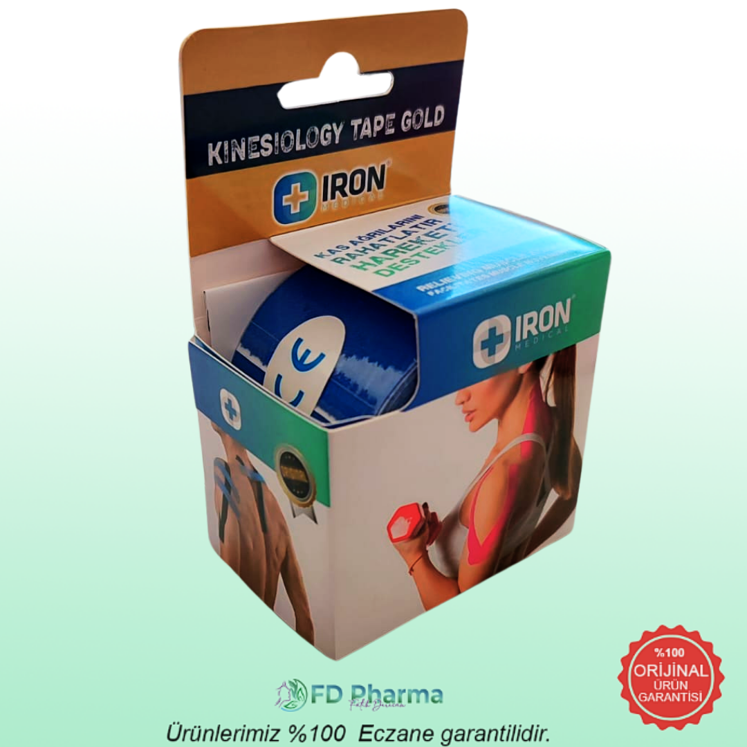Iron Kinesiology Tape Gold Bandaj Mavi 5 cm x 5 metre
