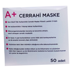 A+ Cerrahi Maske Non Steril 50 adet - 10 lu Paketlerde ÜTS Kayıtlı