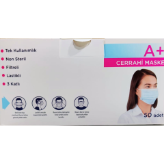 A+ Cerrahi Maske Non Steril 50 adet - 10 lu Paketlerde ÜTS Kayıtlı