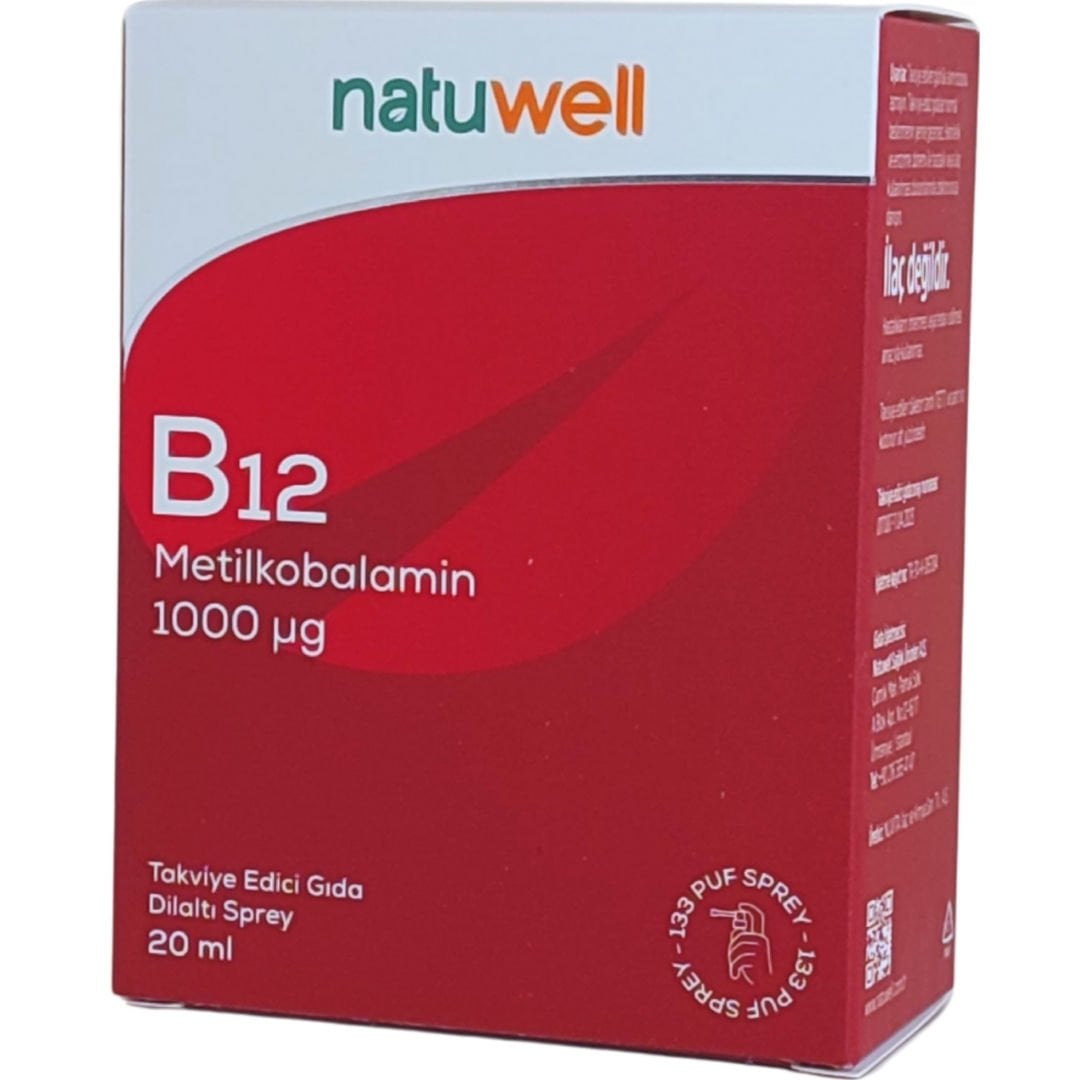 Natuwell B12 Metilkobalamin 1000 Ug İçeren Dilaltı Sprey Takviye Edici Gıda 20 ml - 133 Puf