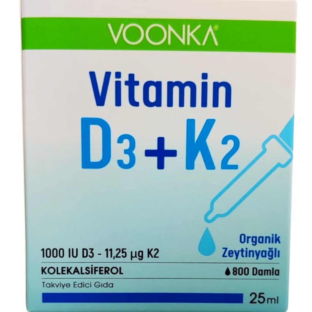 Voonka Vitamin D3+K2 Damla 25 ml Organik Zeytinyağlı 800 Damla