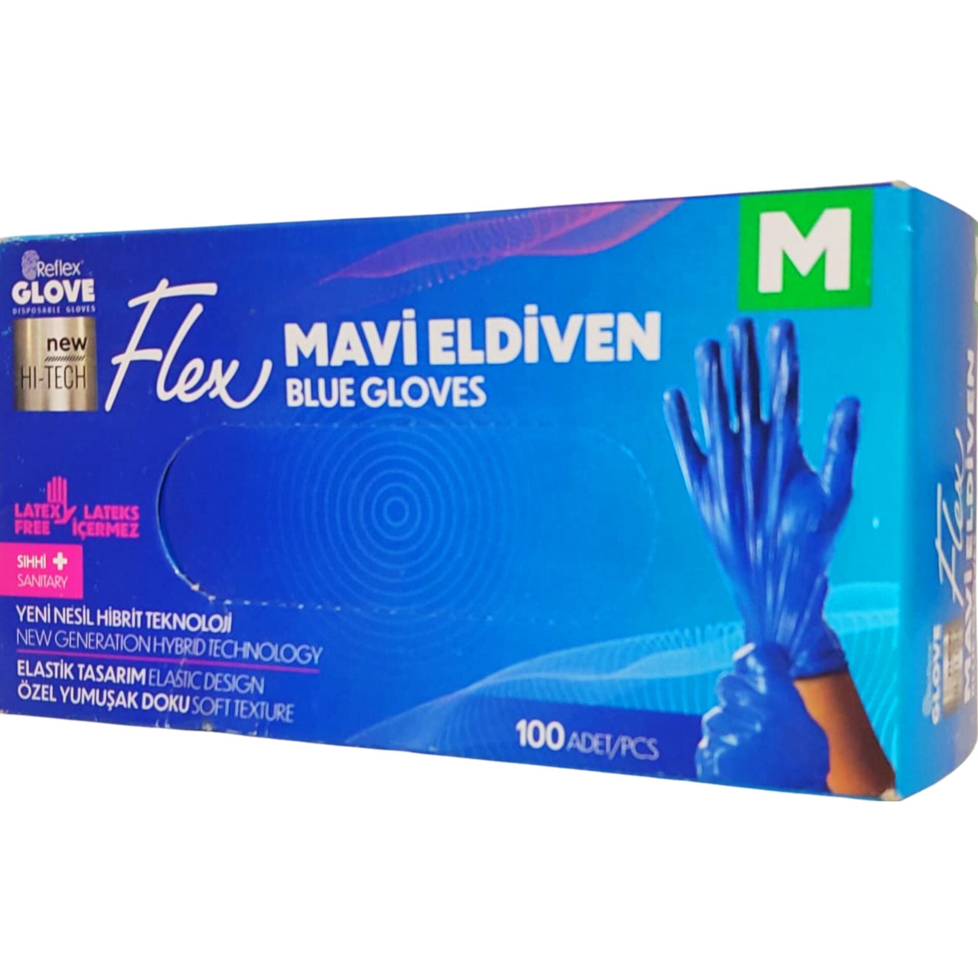 Reflex Flex Yeni Nesil Hibrit Mavi Eldiven Medium 100'lü