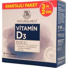 Naturalnest Vitamin D3 1000 IU Sprey 3'lü 10 ml - 3 Al 2 Öde
