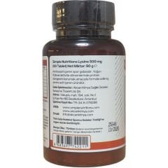 Simple Nutritions Lysine (LİZİN) 500 Mg 90 Tablet