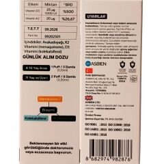 ASBIEN D3+K2 Avokado Yağlı Sıvı Takviye | Yüksek Emilimli Vitamin D3 ve K2 İçeren Oral Sprey / Damla